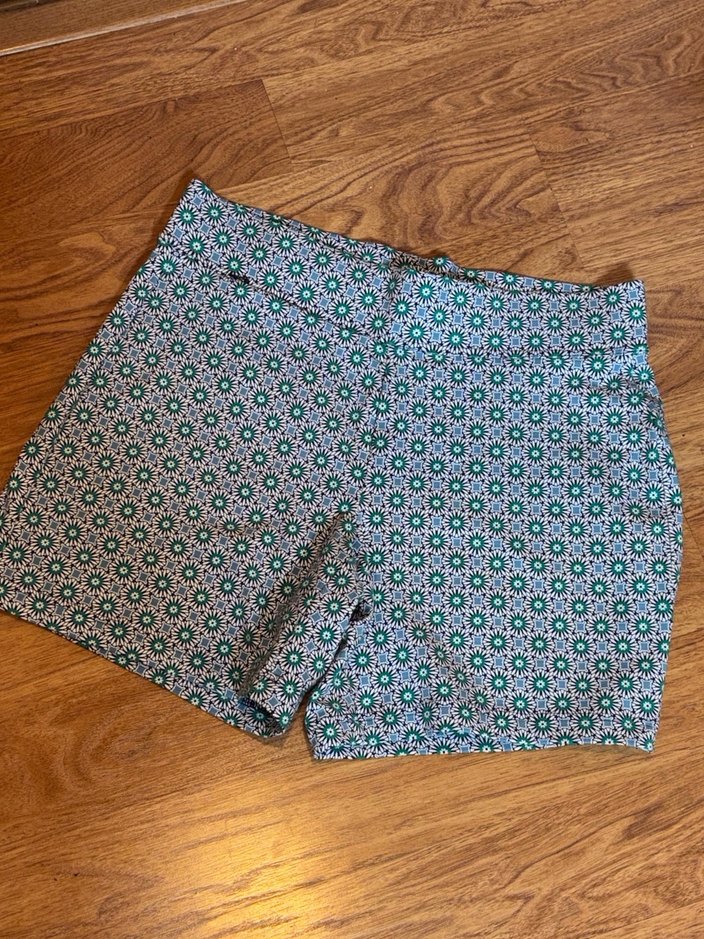 Lands’ End Floral Geo Print Shorts - Teal & White